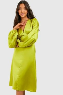Vestito Midi In Raso Con Maniche A Campana -Negozio al dettaglio Vestiti gzz33120 chartreuse xl 2