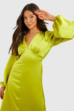 Vestito Midi In Raso Con Maniche A Campana -Negozio al dettaglio Vestiti gzz33120 chartreuse xl 3