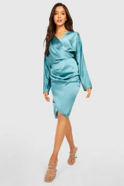 Vestito Midi Scaldacuore In Raso Con Maniche Ad Ala Di Pipistrello 6 Vestito Midi Scaldacuore In Raso Con Maniche Ad Ala Di Pipistrello -Negozio al dettaglio Vestiti gzz33121 teal xl 2