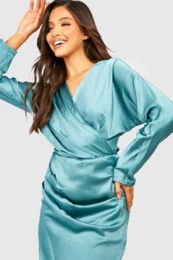 Vestito Midi Scaldacuore In Raso Con Maniche Ad Ala Di Pipistrello 7 Vestito Midi Scaldacuore In Raso Con Maniche Ad Ala Di Pipistrello -Negozio al dettaglio Vestiti gzz33121 teal xl 3