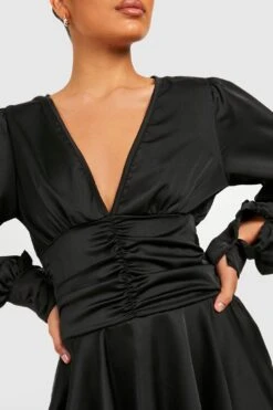 Vestito Skater In Raso Con Ruches -Negozio al dettaglio Vestiti gzz33122 black xl 3