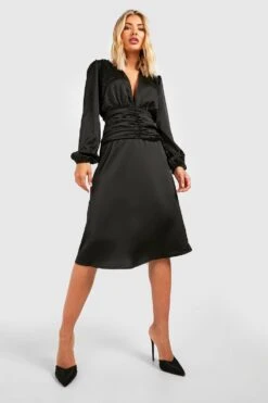 Vestito Skater Midi In Raso Con Ruches -Negozio al dettaglio Vestiti gzz33123 black xl 2