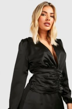 Vestito Skater Midi In Raso Con Ruches -Negozio al dettaglio Vestiti gzz33123 black xl 3