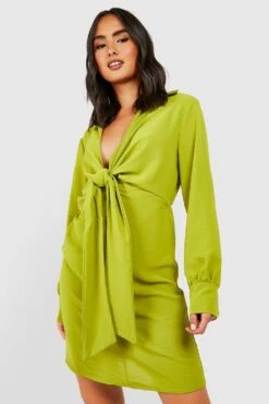 Vestito Camicia Drappeggiato Davanti -Negozio al dettaglio Vestiti gzz33136 olive xl 2