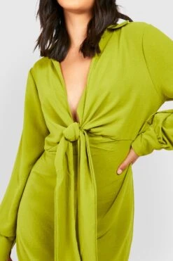 Vestito Camicia Drappeggiato Davanti -Negozio al dettaglio Vestiti gzz33136 olive xl 3