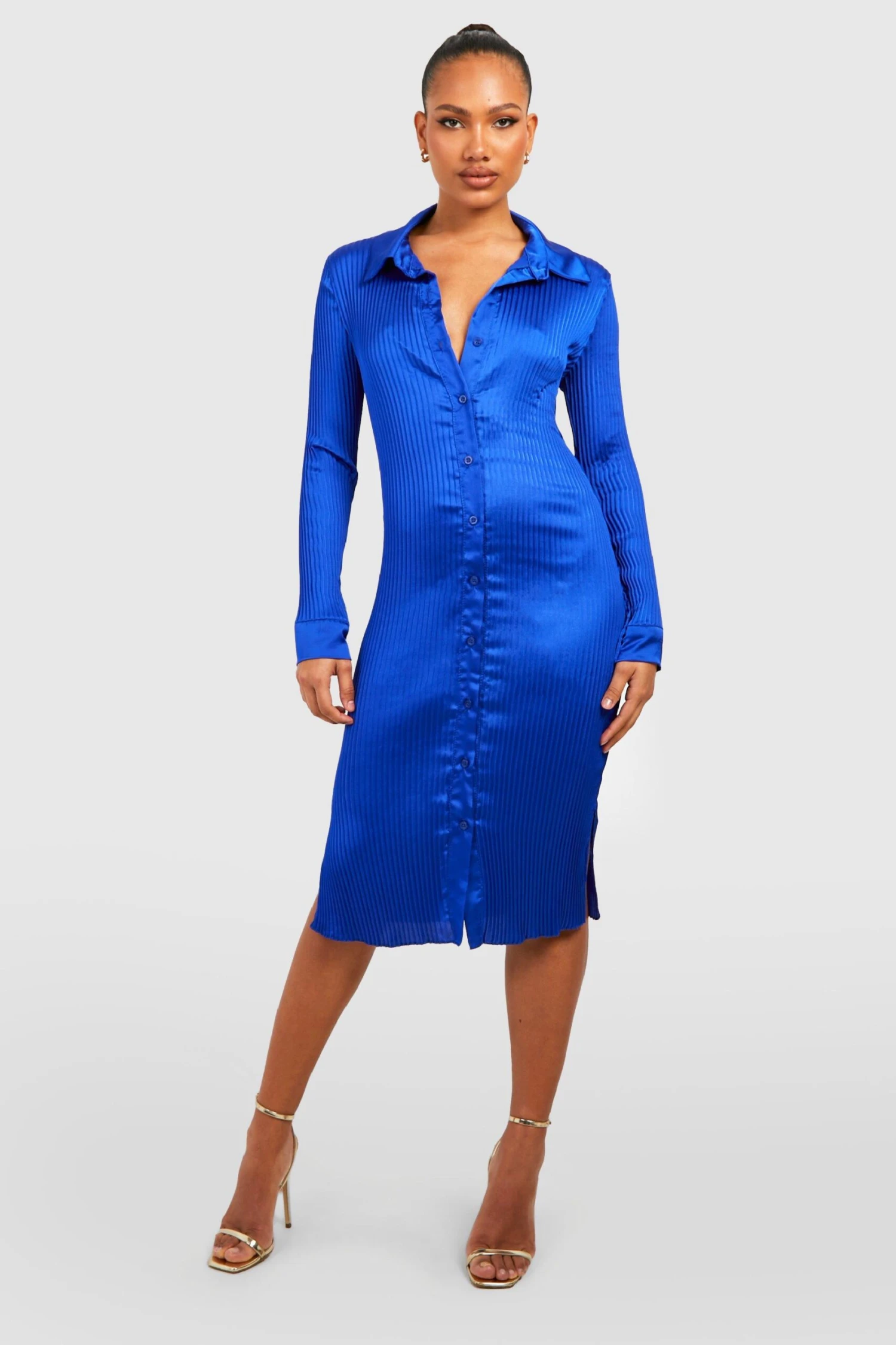 Vestito Camicia Midi Plissettato In Raso 3 Vestito Camicia Midi Plissettato In Raso - immagine 3