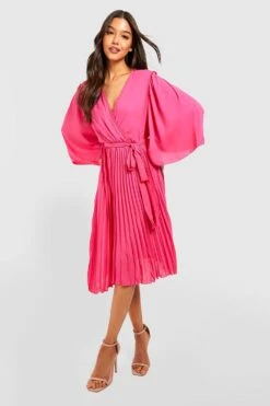 Vestito Midi In Chiffon A Pieghe Con Maniche Svasate -Negozio al dettaglio Vestiti gzz33167 hot20pink xl 2