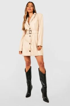 Vestito Blazer Sartoriale Oversize Effetto Pelle Con Cintura 6 Vestito Blazer Sartoriale Oversize Effetto Pelle Con Cintura -Negozio al dettaglio Vestiti gzz33188 nude xl 2