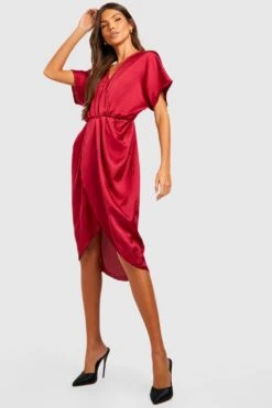 Vestito Scaldacuore Midi In Raso Drappeggiato -Negozio al dettaglio Vestiti gzz33198 berry xl 2