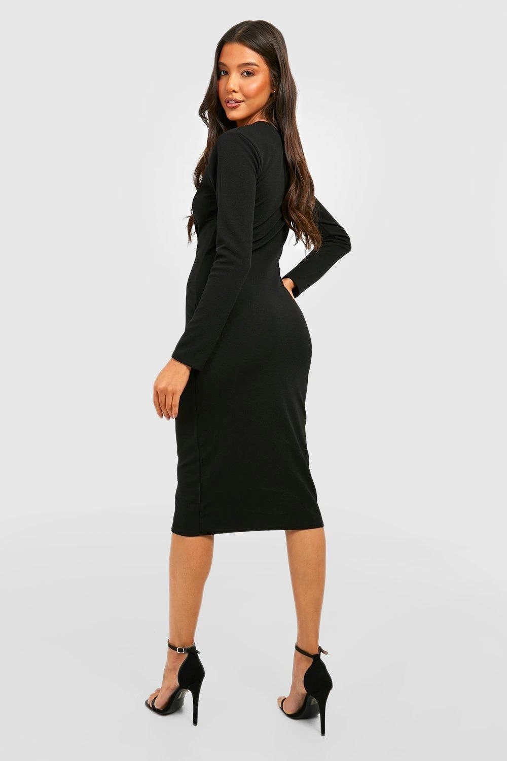 Vestito Midi Basic A Maniche Lunghe In Crêpe 2 Vestito Midi Basic A Maniche Lunghe In Crêpe - immagine 2