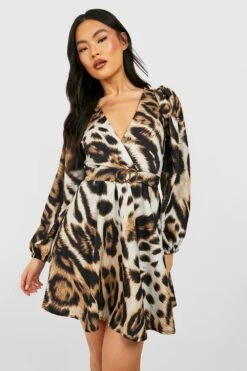 Vestito Skater Leopardato Con Cintura