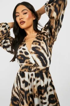 Vestito Skater Leopardato Con Cintura 7 Vestito Skater Leopardato Con Cintura -Negozio al dettaglio Vestiti gzz33455 brown xl 3