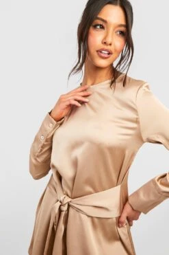 Vestito A Trapezio In Raso Con Dettagli Attorcigliati E Spalline Imbottite -Negozio al dettaglio Vestiti gzz33485 mocha xl 3