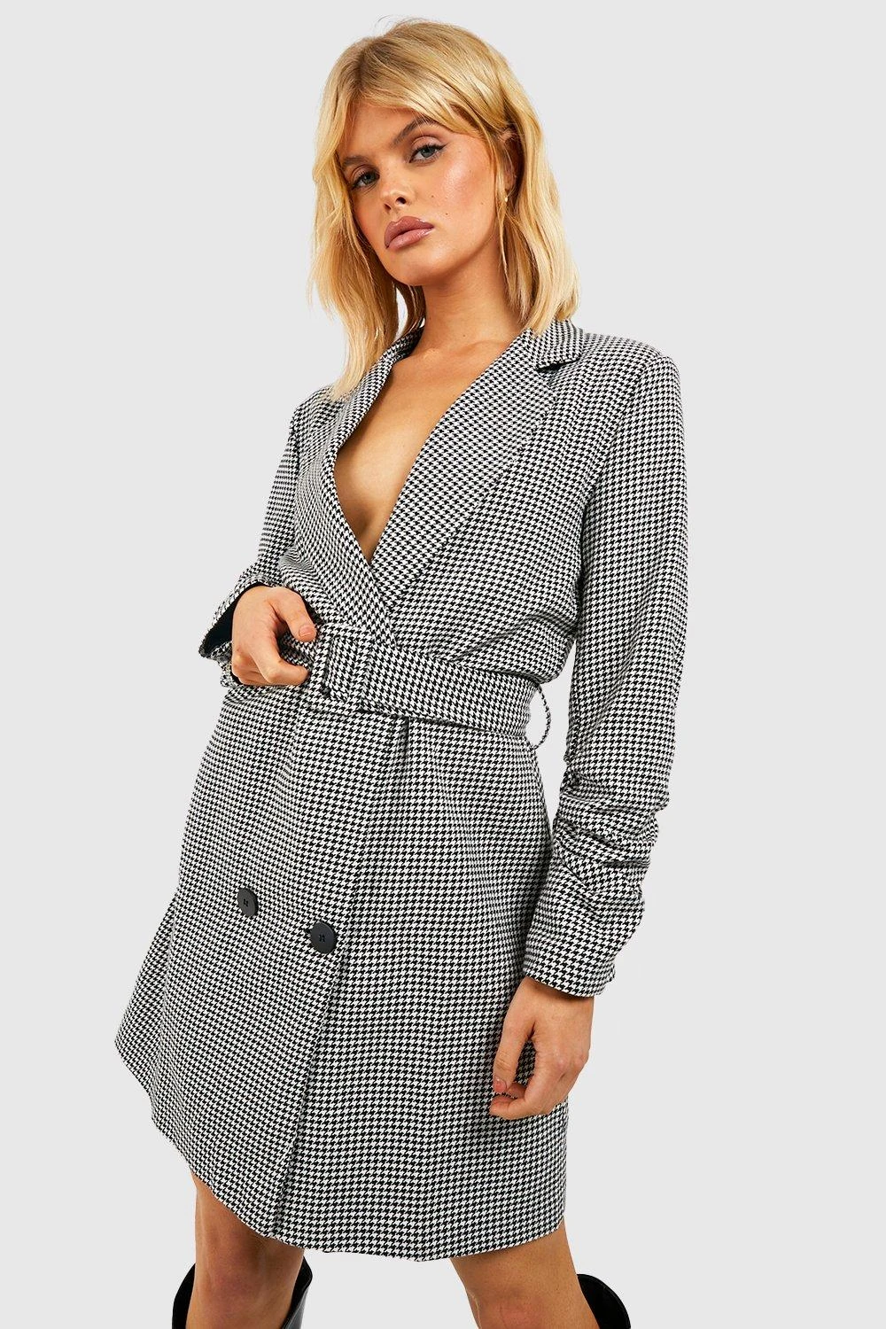 Vestito Blazer In Pied-de-poule Con Cintura 3 Vestito Blazer In Pied-de-poule Con Cintura - immagine 3