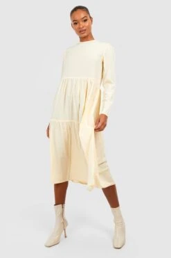 Vestito Grembiule Tall Con Trama E Maniche Arricciate