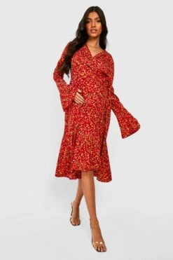 Vestito Pull-on Midi Premaman A Fiori -Negozio al dettaglio Vestiti gzz33648 red xl 2