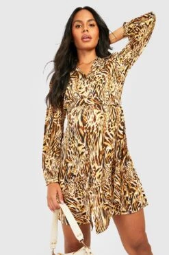 Vestito Camicia Midi Premaman Classico Con Stampa -Negozio al dettaglio Vestiti gzz33665 leopard xl 3