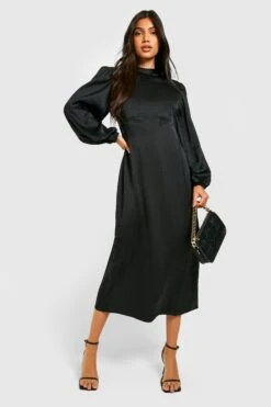 Vestito Longuette Premaman Classico Aperto Sul Retro In Raso