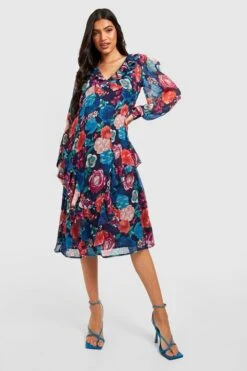 Vestito Midi Premaman Classico In Chiffon Con Arricciature E Stampa -Negozio al dettaglio Vestiti gzz33682 multi xl 2