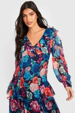 Vestito Midi Premaman Classico In Chiffon Con Arricciature E Stampa -Negozio al dettaglio Vestiti gzz33682 multi xl 3