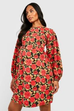 Vestito Scaldacuore Midi Premaman Con Stampa A Fiori