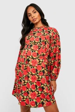 Vestito Scaldacuore Midi Premaman Con Stampa A Fiori -Negozio al dettaglio Vestiti gzz33748 black xl 3