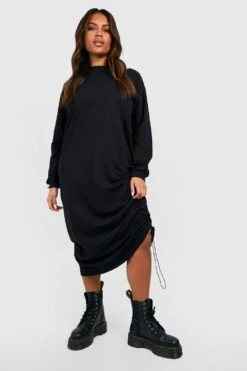 Vestito Midi In Maglia Plus Size Oversize Con Ruches Laterali 6 Vestito Midi In Maglia Plus Size Oversize Con Ruches Laterali -Negozio al dettaglio Vestiti gzz33862 black xl 2