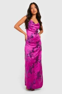 Vestito Maxi Plus Size In Raso Decorato Con Paillettes -Negozio al dettaglio Vestiti gzz33864 purple xl 2
