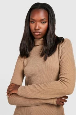 Vestito Skater A Coste Effetto Goffrato Con Collo Alto -Negozio al dettaglio Vestiti gzz33910 camel xl 3