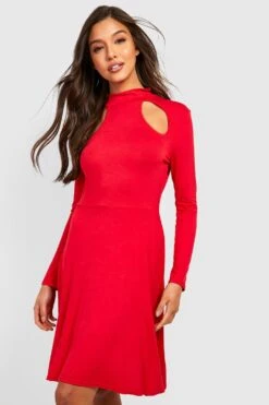 Vestito Skater A Maniche Lunghe Con Scollo Cut-out 6 Vestito Skater A Maniche Lunghe Con Scollo Cut-out -Negozio al dettaglio Vestiti gzz33916 red xl 2