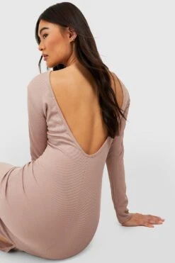 Vestito Midi A Coste Con Scollo Rotondo Sul Retro -Negozio al dettaglio Vestiti gzz34114 stone xl 3