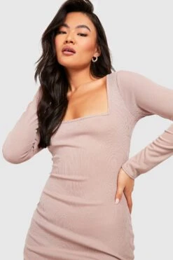 Vestito Midi A Maniche Lunghe A Coste Con Spacco -Negozio al dettaglio Vestiti gzz34120 stone xl 3