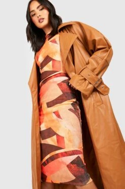 Vestito Midi A Coste In Fantasia Astratta Con Maniche Ad Aletta -Negozio al dettaglio Vestiti gzz34123 orange xl 2