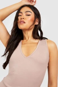 Vestito Midi A Coste Con Scollo Profondo -Negozio al dettaglio Vestiti gzz34127 stone xl 3