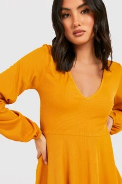 Vestito Skater Basic A Coste Con Scollo A V -Negozio al dettaglio Vestiti gzz34139 mustard xl 3