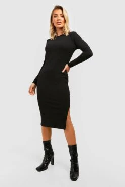 Vestito Midi A Girocollo Con Spacco