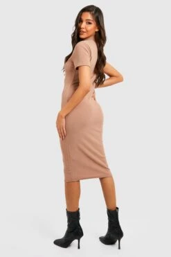 Vestito Midi A Collo Alto Con Maniche Corte -Negozio al dettaglio Vestiti gzz34147 mocha xl 1