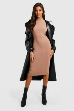 Vestito Midi A Collo Alto Con Maniche Corte -Negozio al dettaglio Vestiti gzz34147 mocha xl 2