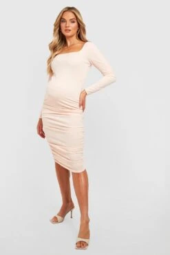 Vestito Midi Premaman Seducente Con Ruches E Scollo Quadrato -Negozio al dettaglio Vestiti gzz34185 blush xl 2