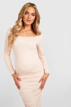 Vestito Midi Premaman Seducente Con Ruches E Scollo Quadrato -Negozio al dettaglio Vestiti gzz34185 blush xl 3