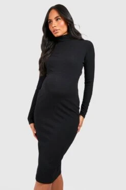 Vestito Midi Premaman A Coste Effetto Goffrato Con Collo A Imbuto -Negozio al dettaglio Vestiti gzz34228 black xl 2