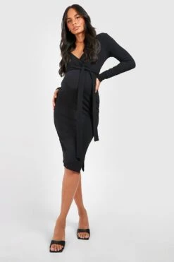 Vestito Midi Premaman A Coste A Effetto Goffrato Con Cintura -Negozio al dettaglio Vestiti gzz34231 black xl 2