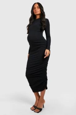 Vestito Midi Premaman A Coste A Effetto Goffrato Con Ruches -Negozio al dettaglio Vestiti gzz34235 black xl 2