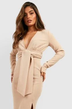 Vestito Midi Allacciato In Vita Con Scollo Profondo -Negozio al dettaglio Vestiti gzz34252 stone xl 3