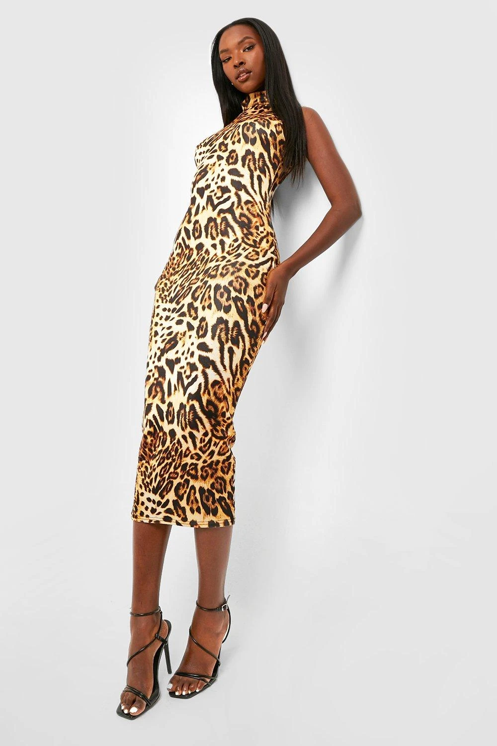 Vestito Longuette A Collo Alto Seducente In Acetato Animalier 1 Vestito Longuette A Collo Alto Seducente In Acetato Animalier