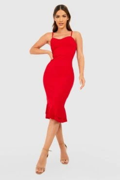 Vestito Midi Con Volant Sul Fondo E Spalline