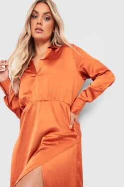 Vestito Longuette Plus Size In Raso -Negozio al dettaglio Vestiti gzz34587 rust xl 3