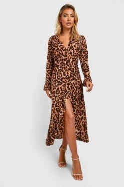 Vestito Scaldacuore Midi Leopardato Con Arricciature
