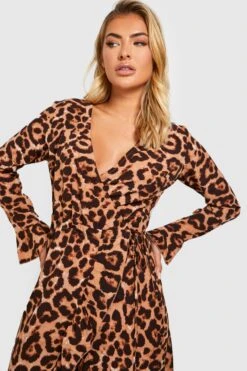 Vestito Scaldacuore Midi Leopardato Con Arricciature -Negozio al dettaglio Vestiti gzz34617 brown xl 3