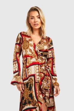 Vestito Scaldacuore Midi In Raso Con Stampa Di Catene E Arricciature 6 Vestito Scaldacuore Midi In Raso Con Stampa Di Catene E Arricciature -Negozio al dettaglio Vestiti gzz34618 black xl 2